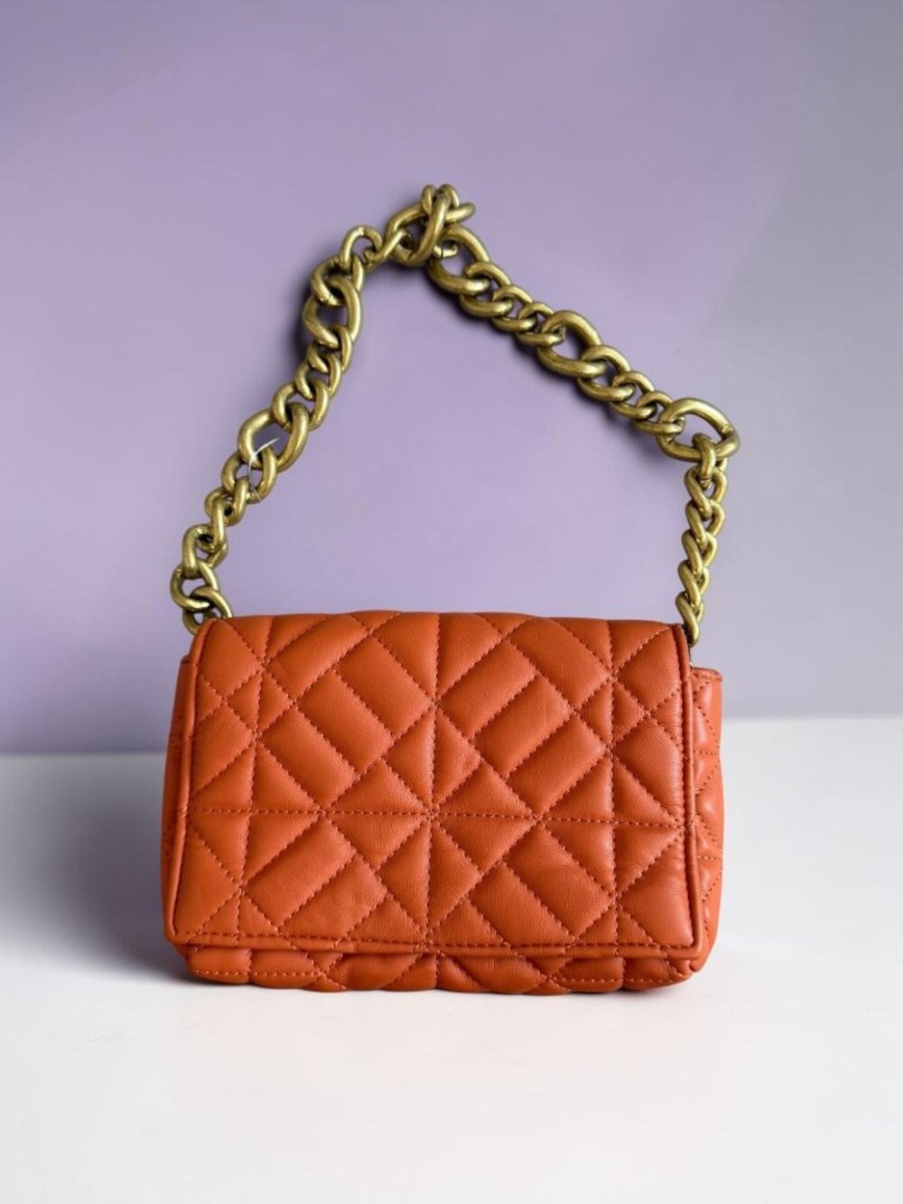 ZARA Orange Gold Chain Quilted Shoulder Bag